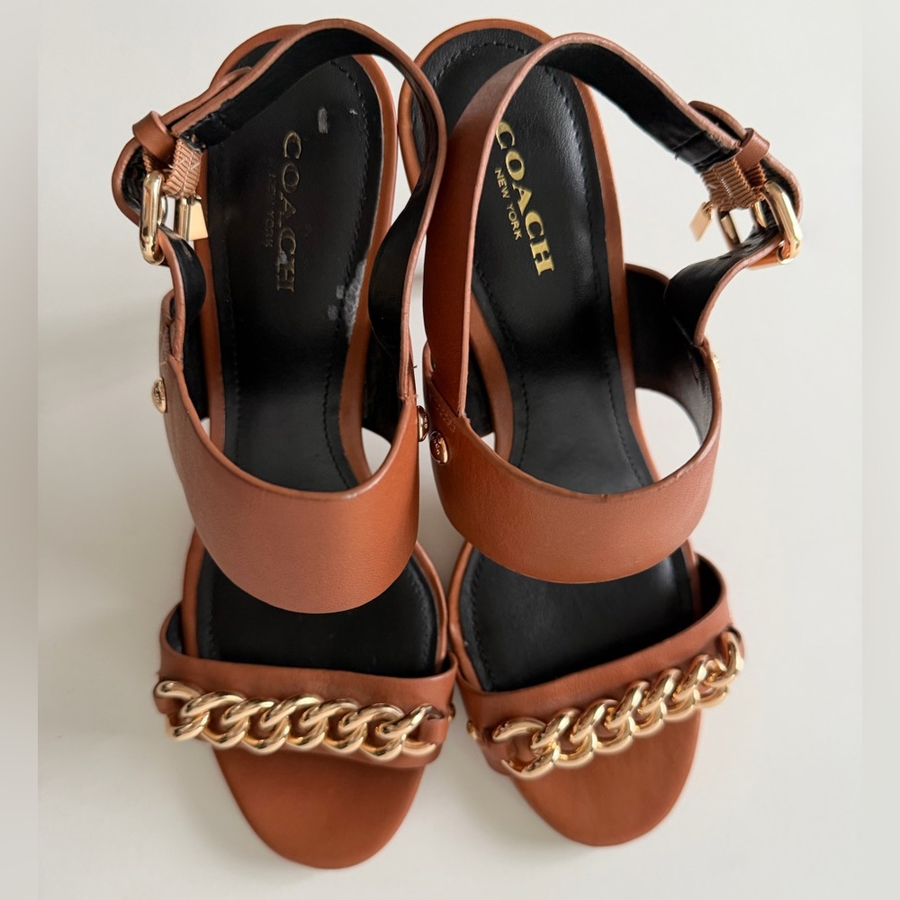 Coach Brown Sandals with Gold Chain Accent - Picture 8 of 11
